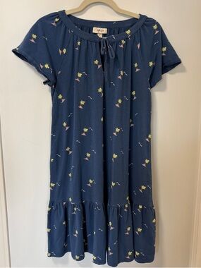 STYLE & Co. t-shirt dress navy blue tired summer beach palm tree small modal